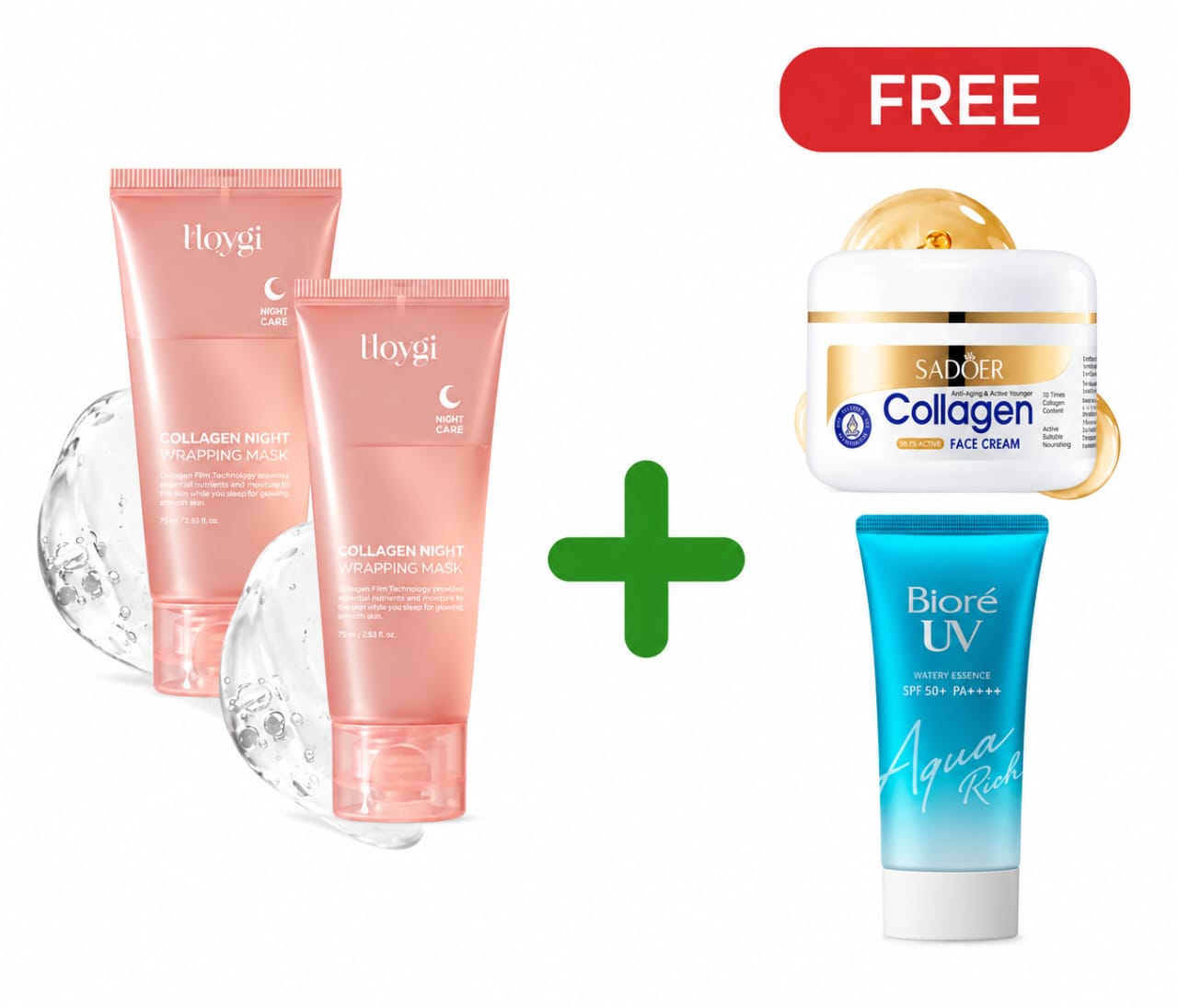 Silver Package - 2x Collagen Night Wrapping Mask + Free Face Cream + Free Sunscreen