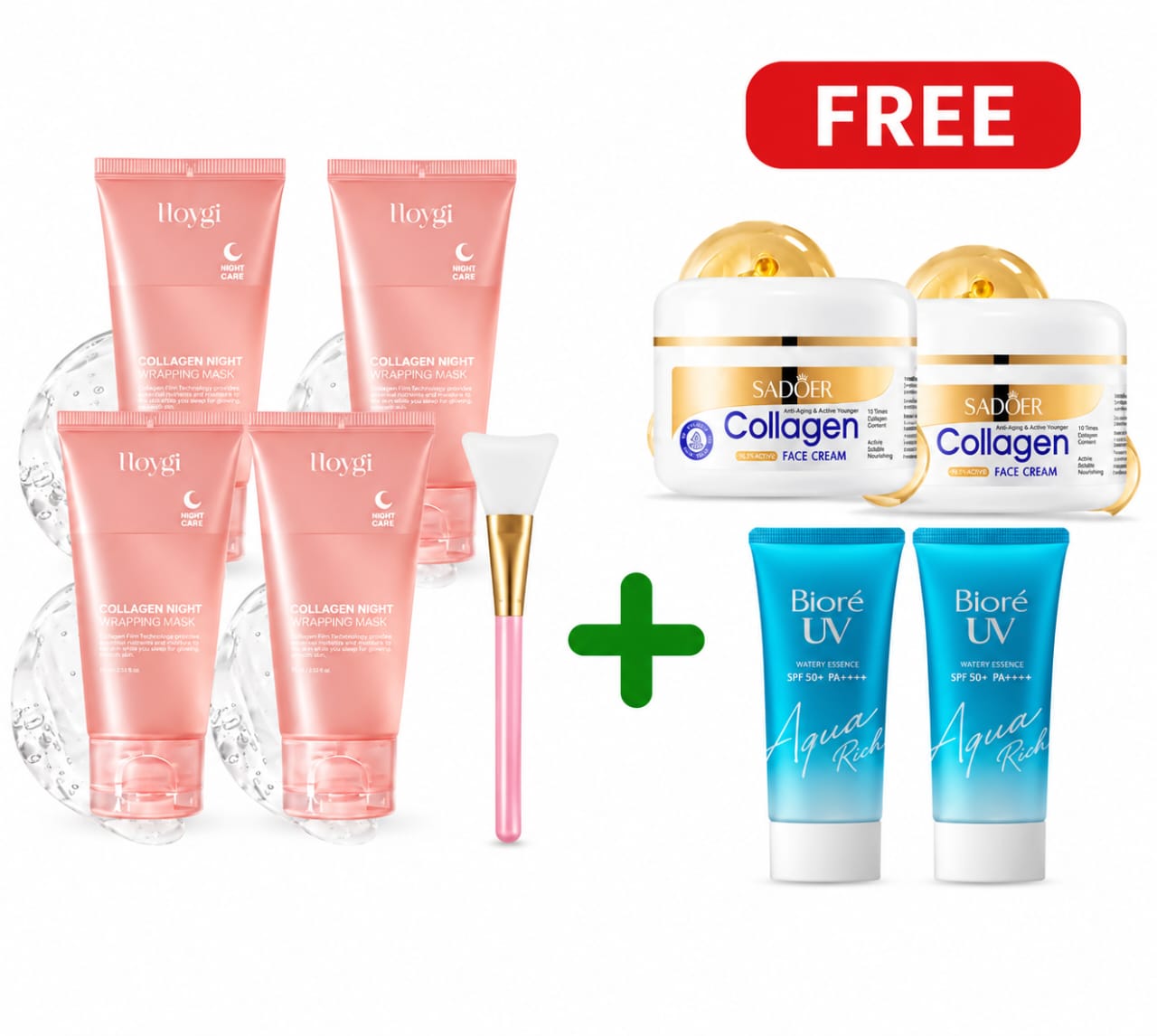 Gold Package - 4x Collagen Night Wrapping Mask + 2 Free Face Cream + 2 Free Sunscreen